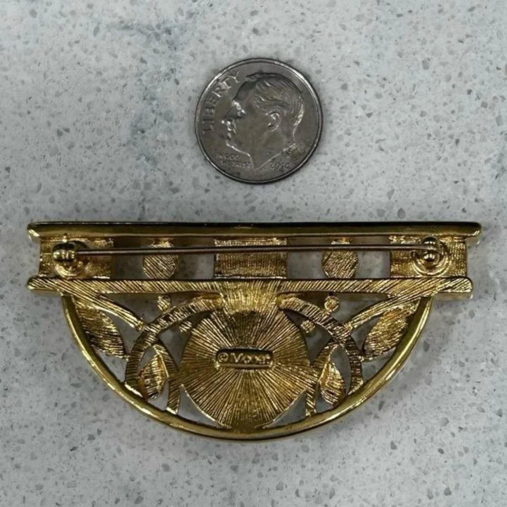 Vintage Monet Art Deco-Style Brooch Women's OS Gold-tone Black Lucite Faux Pearl